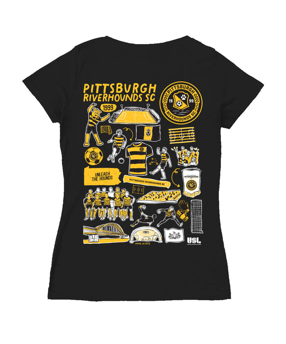 Pittsburgh SC Women's V-neck Fitted Black Cotton T-Shirt - Vive La Fête - Online Apparel Store