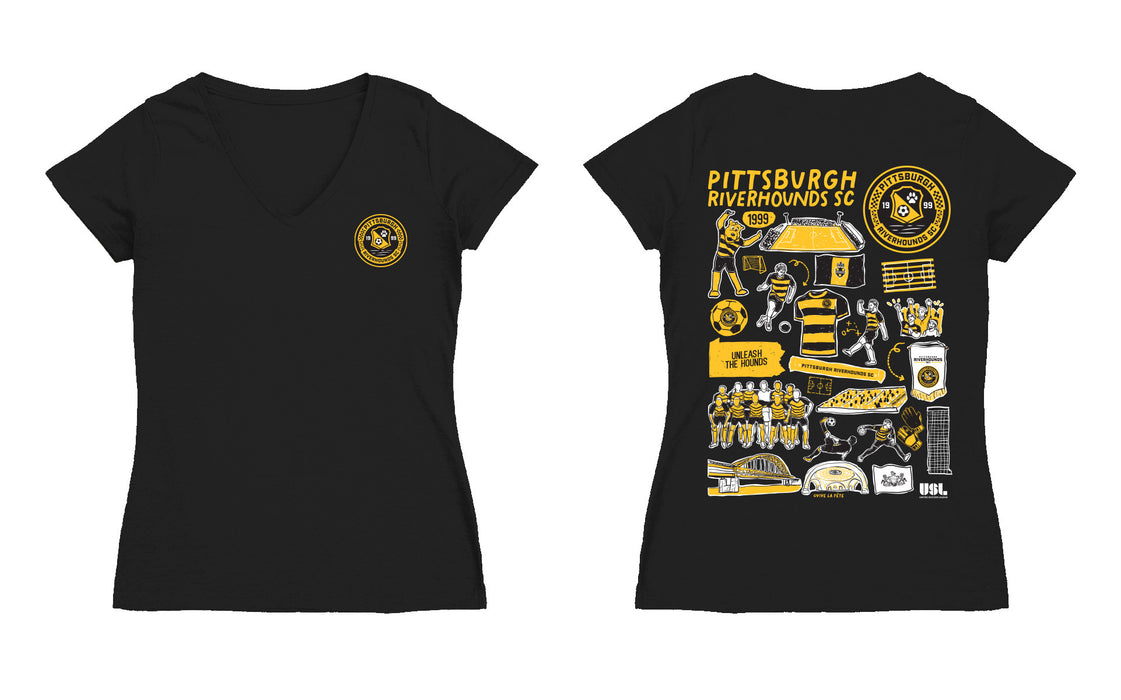 Pittsburgh SC Women's V-neck Fitted Black Cotton T-Shirt - Vive La Fête - Online Apparel Store