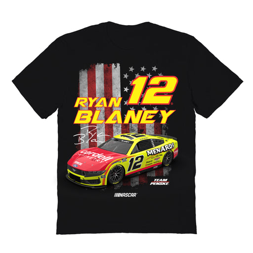 Ryan Blaney NASCAR American Flag Cotton T-Shirt - Black
