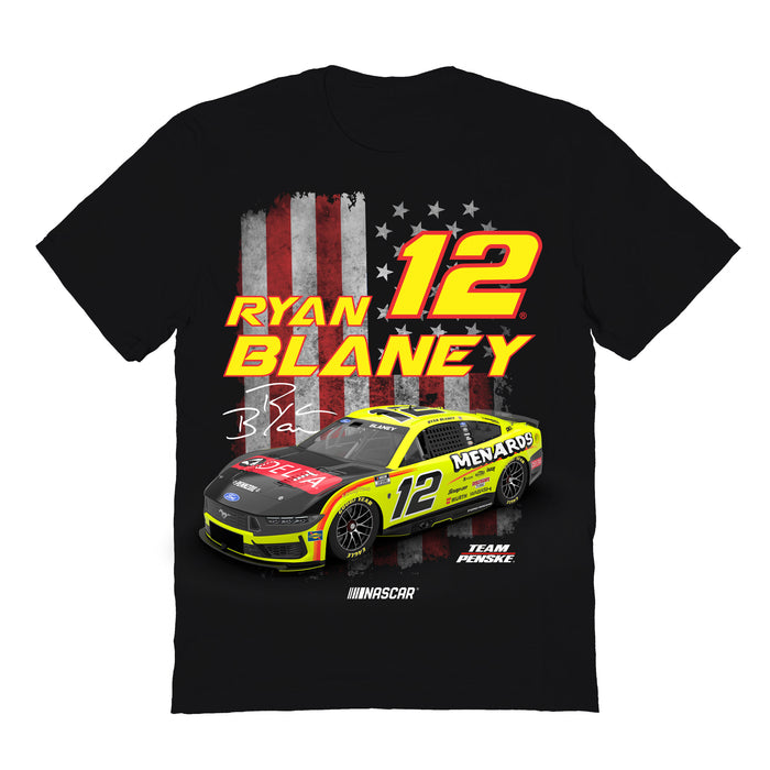 Ryan Blaney NASCAR American Flag Cotton T-Shirt - Black