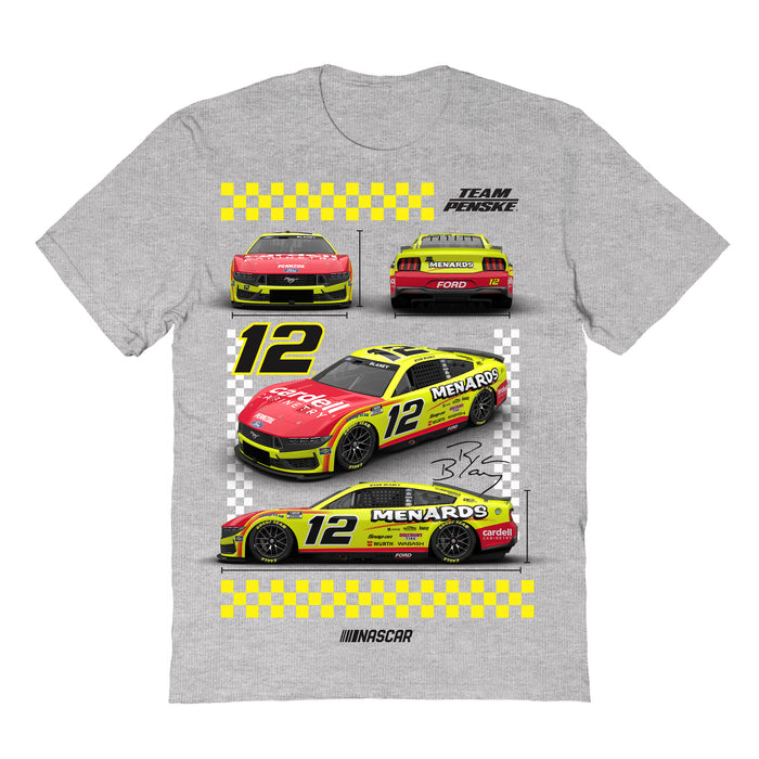 Ryan Blaney NASCAR Car View Cotton T-Shirt - Grey