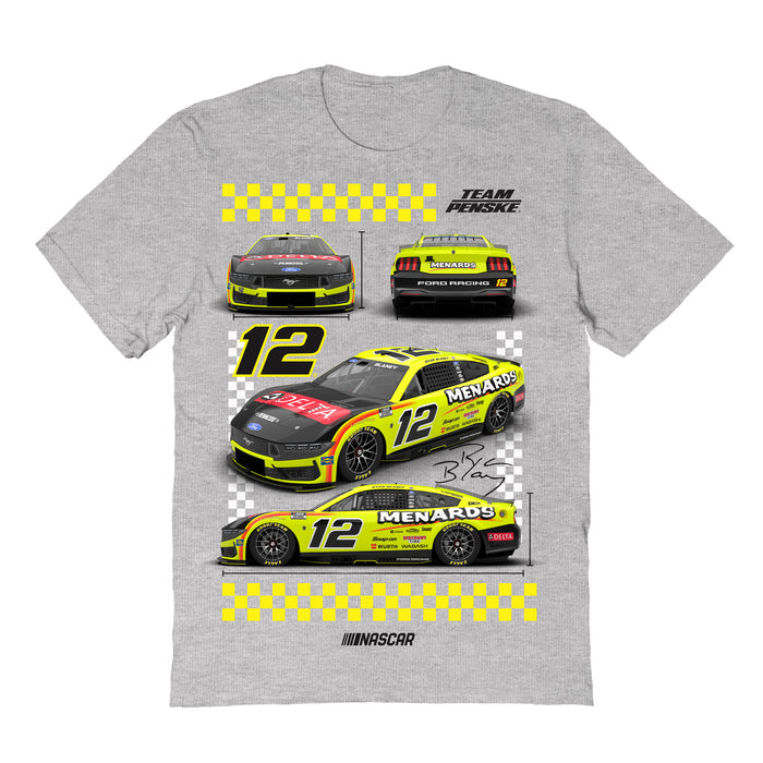 Ryan Blaney NASCAR Car View Cotton T-Shirt - Grey