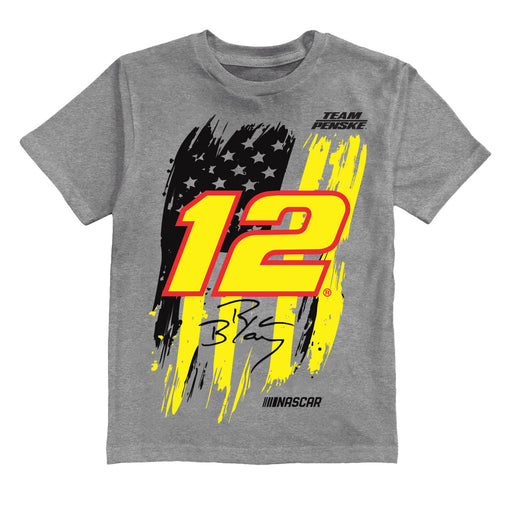Ryan Blaney NASCAR American Flag Cotton T-Shirt - Grey