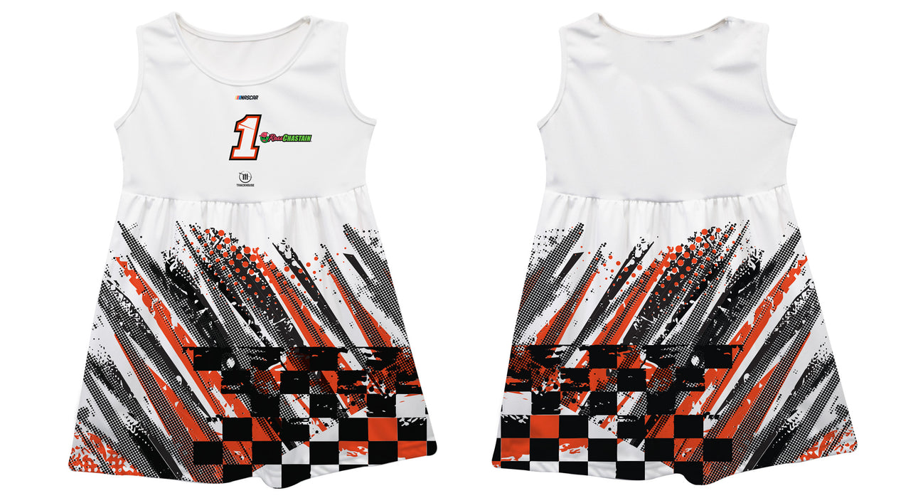 Ross Chastain Nascar Abstract Check Halftones Tank Dress - White