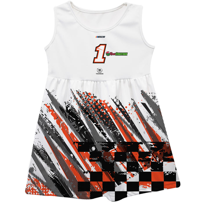 Ross Chastain Nascar Abstract Check Halftones Tank Dress - White