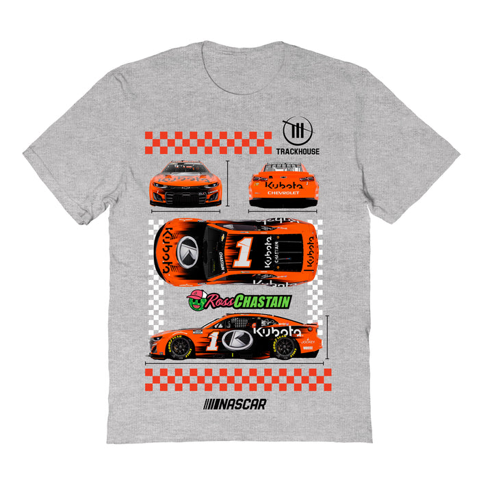 Ross Chastain NASCAR Car View Cotton T-Shirt - Grey