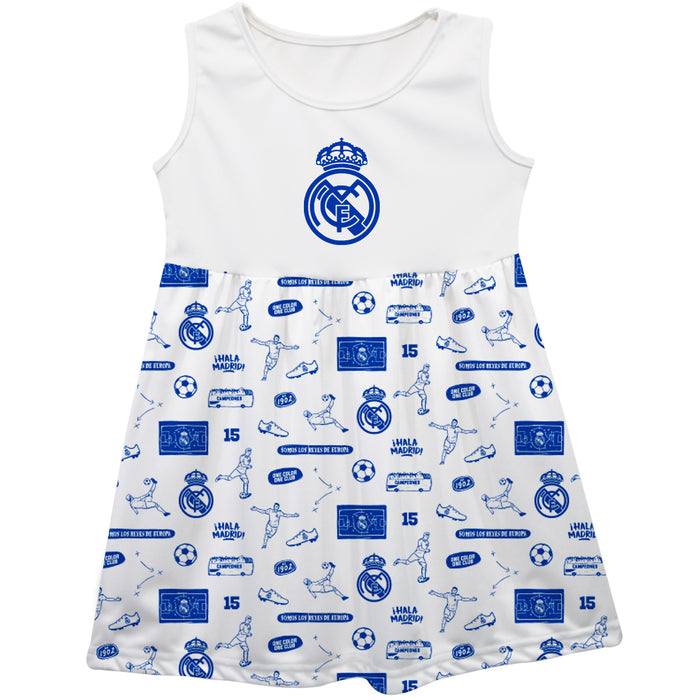 Real Madrid Girls Repeat Print Impressions White Sleeveless Tank Dress