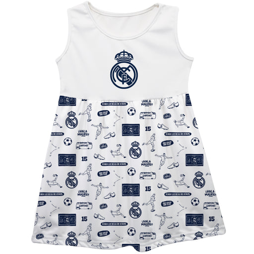 Real Madrid Girls Repeat Print Impressions White Sleeveless Tank Dress