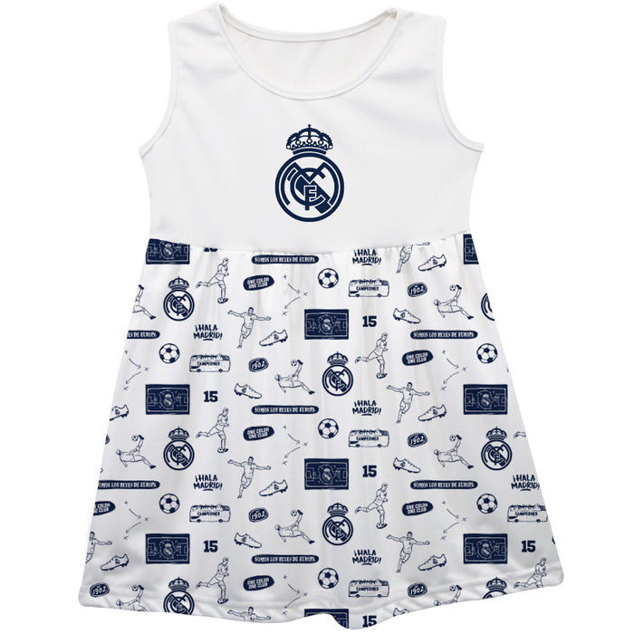 Real Madrid Girls Repeat Print Impressions White Sleeveless Tank Dress