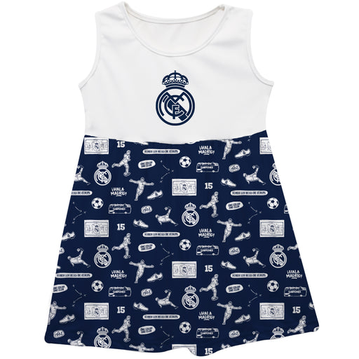 Real Madrid Girls Repeat Print Impressions Navy Sleeveless Tank Dress