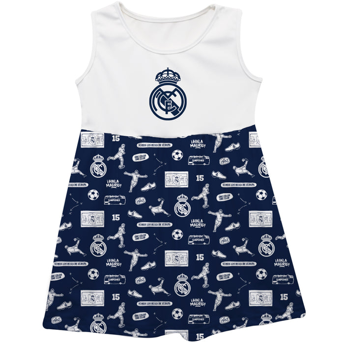 Real Madrid Girls Repeat Print Impressions Navy Sleeveless Tank Dress