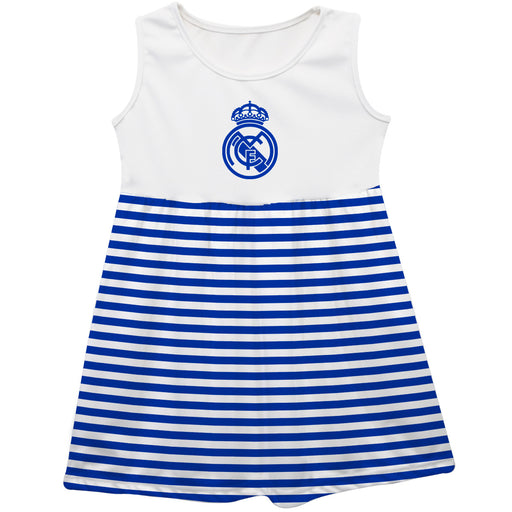 Real Madrid Girls White Sleeveless Tank Dress Royal Stripes on Skirt