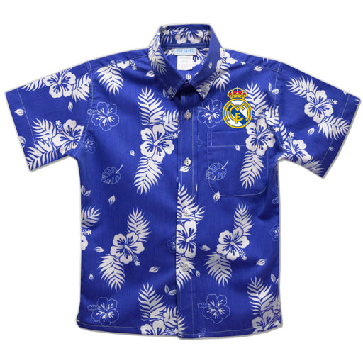 Real Madrid Vive La Fete Hawaiian Print Button-Down Shirt - Royal