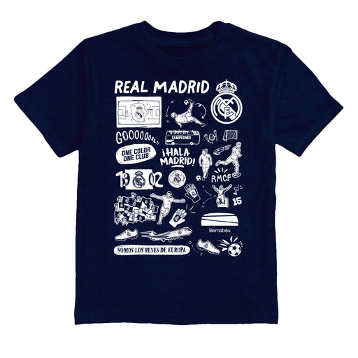 Real Madrid Impressions Artwork Boys Navy Cotton Short Sleeve Tee