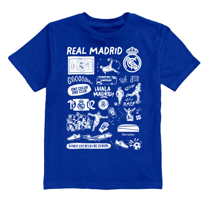 Real Madrid Impressions Artwork Boys Royal Cotton Short Sleeve Tee