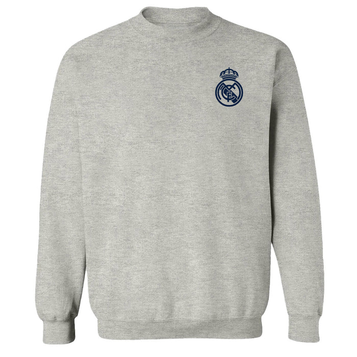 Real Madrid Impressions Artwork Women Grey Cotton Fleece Long Sleeve Crew Neck