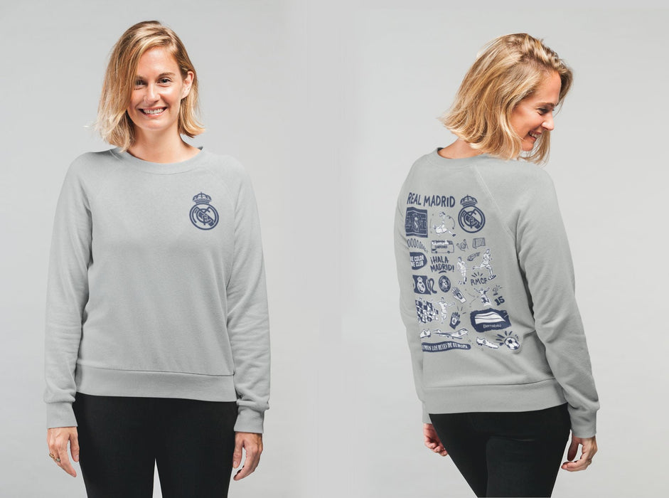 Real Madrid Impressions Artwork Women Cotton Fleece Long Sleeve Crew Neck - Vive La Fête - Online Apparel Store