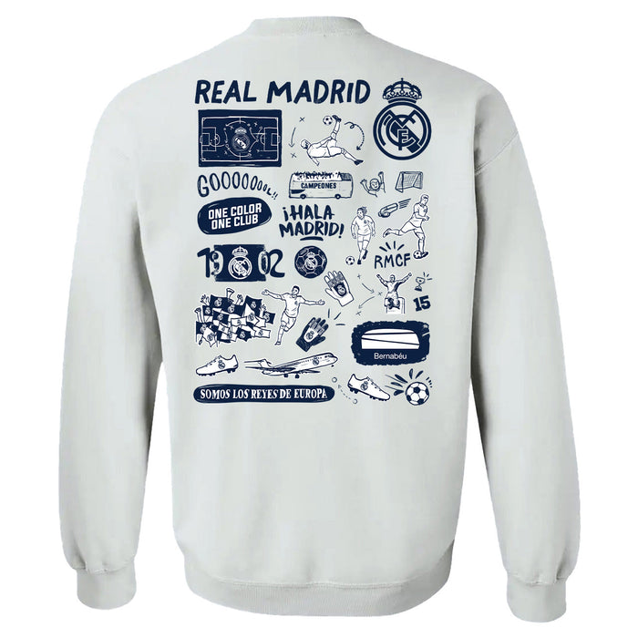 Real Madrid Impressions Artwork Women Cotton Fleece Long Sleeve Crew Neck - Vive La Fête - Online Apparel Store