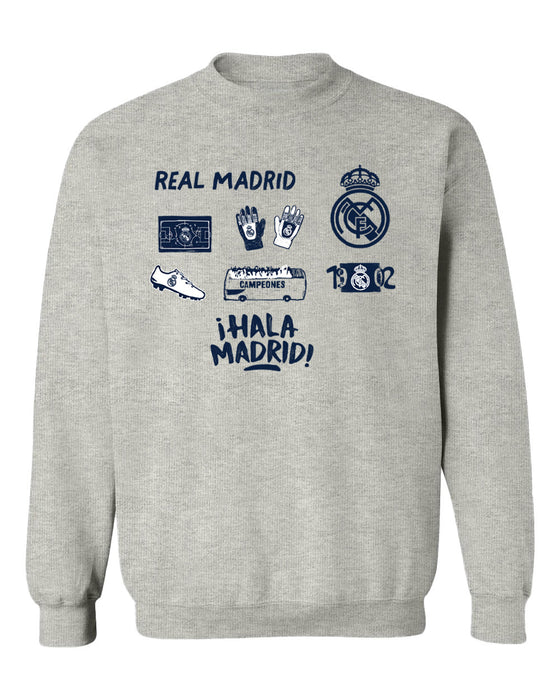 Real Madrid Womens Grey Cotton Crewneck Pullover Sweatshirt