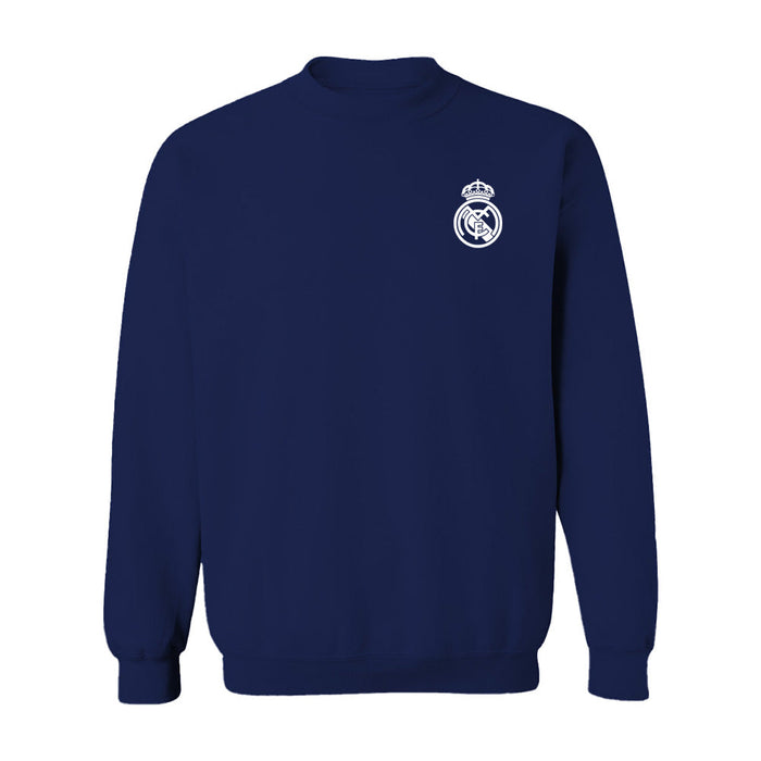 Real Madrid Impressions Artwork Women Navy Cotton Fleece Long Sleeve Crew Neck