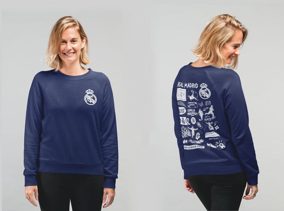 Real Madrid Impressions Artwork Women Cotton Fleece Long Sleeve Crew Neck - Vive La Fête - Online Apparel Store