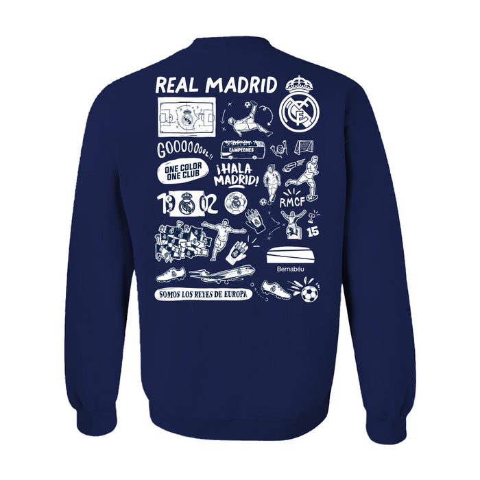 Real Madrid Impressions Artwork Women Cotton Fleece Long Sleeve Crew Neck - Vive La Fête - Online Apparel Store