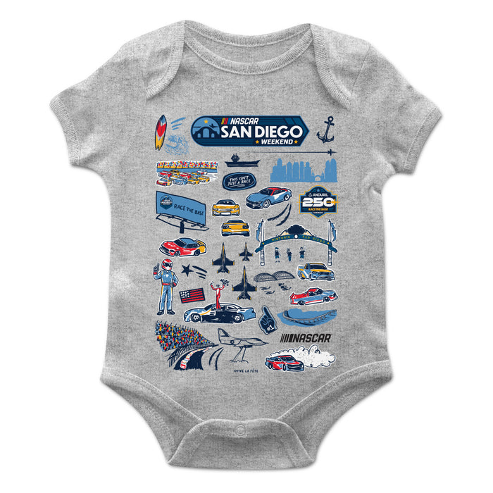 San Diego Nascar Cotton Short Sleeve Bodysuit Impressions Artwork Gray