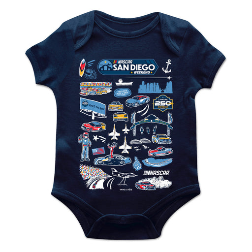 San Diego Nascar Cotton Short Sleeve Bodysuit Impressions Artwork Navy