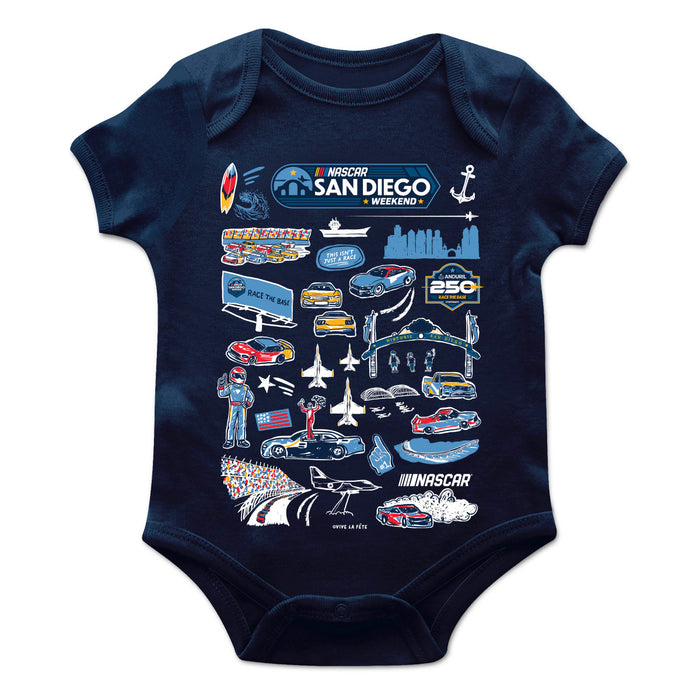 San Diego Nascar Cotton Short Sleeve Bodysuit Impressions Artwork Navy
