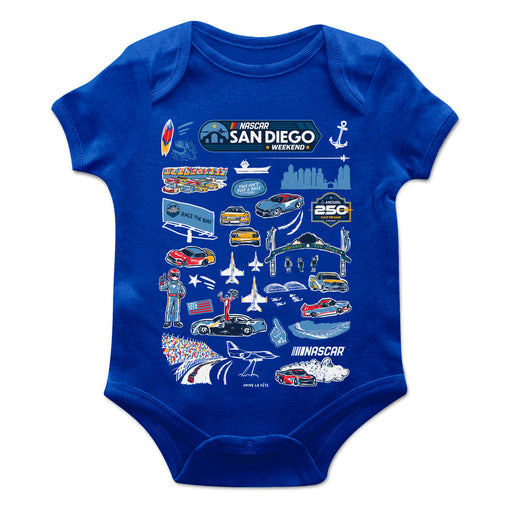 San Diego Nascar Cotton Short Sleeve Bodysuit Impressions Artwork Royal