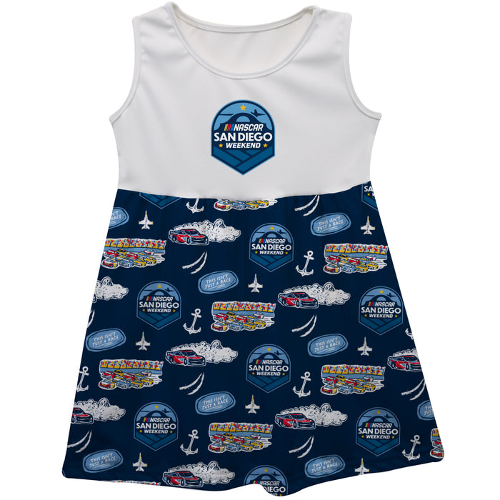 San Diego Nascar Repeat Print Impressions Sleeveless Tank Dress Navy