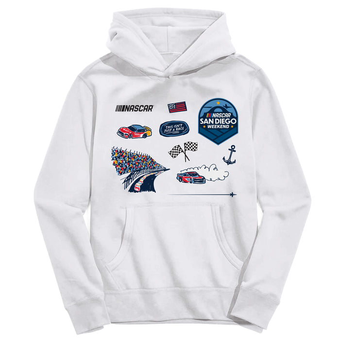 San Diego Nascar Youth Pullover Cotton Hoodie White