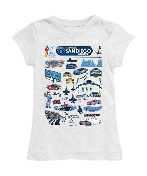 San Diego Nascar Girl´s Fitted Cotton Impressions Artwork T-shirt White
