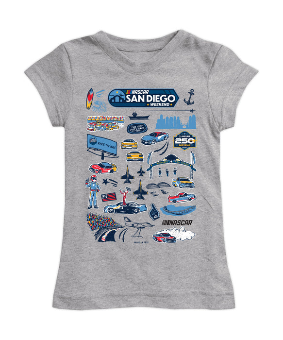 San Diego Nascar Girl´s Fitted Cotton Impressions Artwork T-shirt Gray