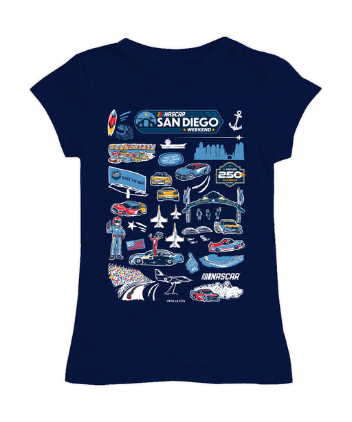 San Diego Nascar Girl´s Fitted Cotton Impressions Artwork T-shirt Navy