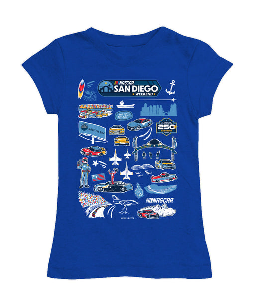 San Diego Nascar Girl´s Fitted Cotton Impressions Artwork T-shirt Royal