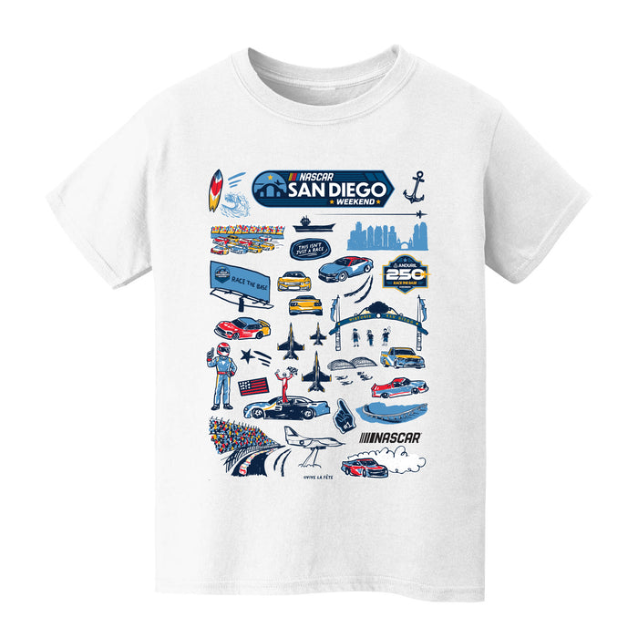 San Diego Nascar Impressions Artwork Youth Cotton T-Shirt White