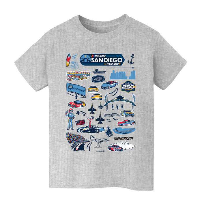 San Diego Nascar Impressions Artwork Youth Cotton T-Shirt Gray