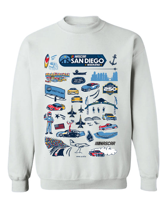 San Diego Nascar Womens Cotton Crewneck Pullover Sweatshirt White