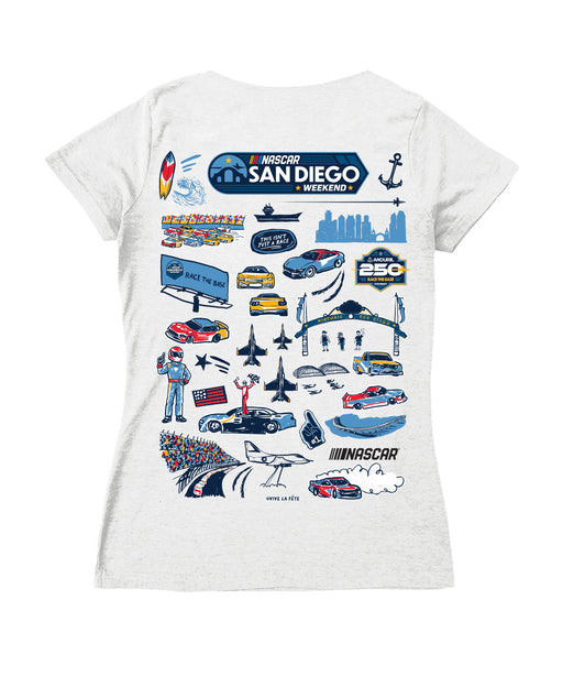 San Diego Nascar Women's V-neck Fitted Cotton T-Shirt White - Vive La Fête - Online Apparel Store