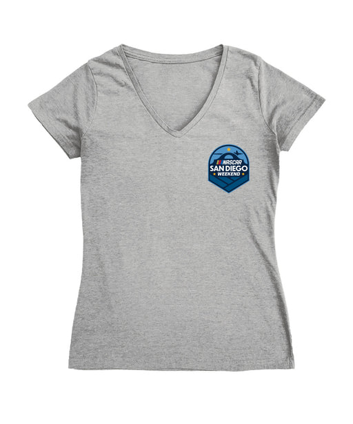 San Diego Nascar Women's V-neck Fitted Cotton T-Shirt Gray