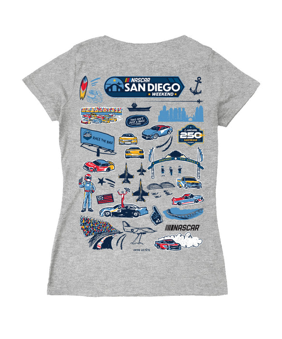 San Diego Nascar Women's V-neck Fitted Cotton T-Shirt Gray - Vive La Fête - Online Apparel Store