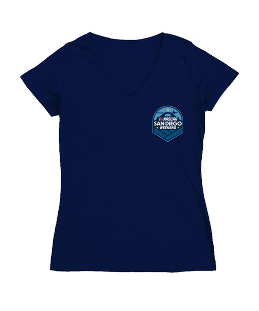 San Diego Nascar Women's V-neck Fitted Cotton T-Shirt Navy