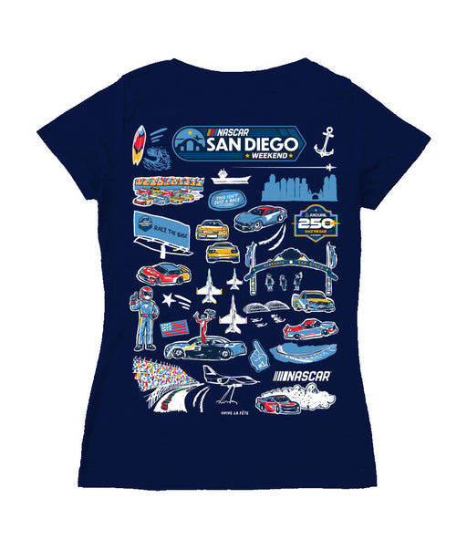 San Diego Nascar Women's V-neck Fitted Cotton T-Shirt Navy - Vive La Fête - Online Apparel Store