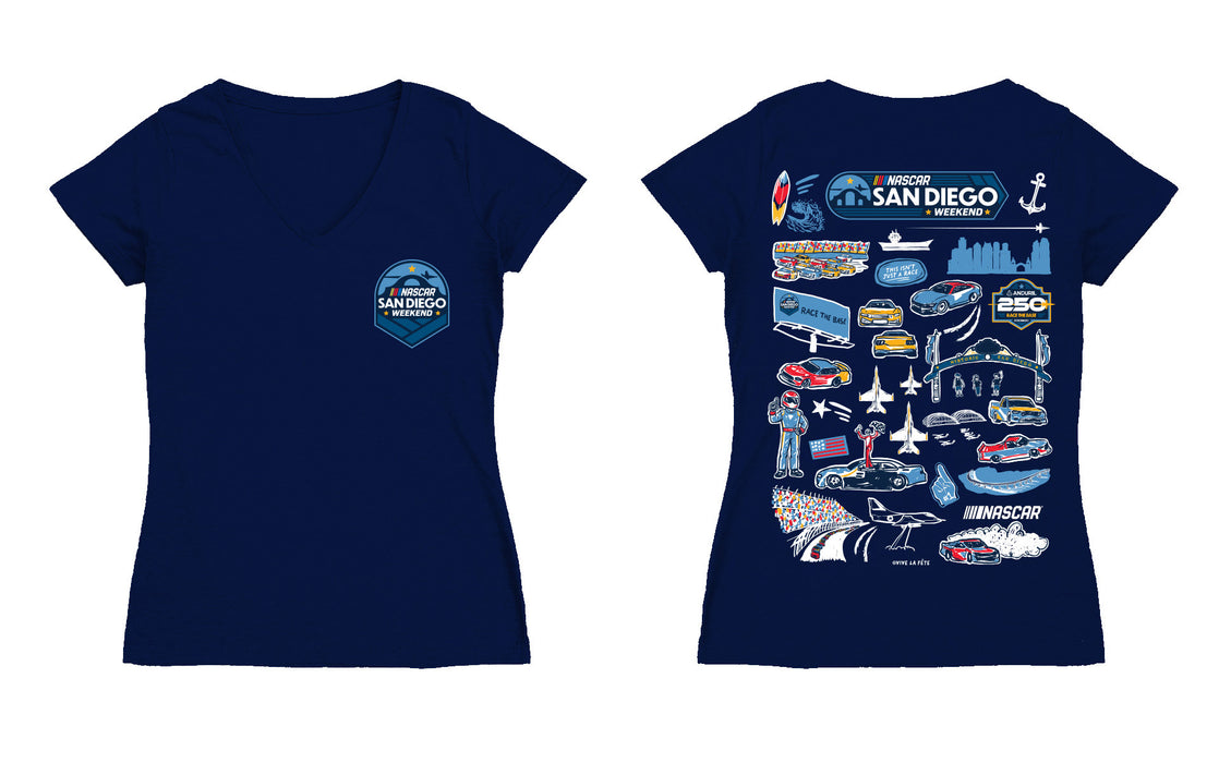 San Diego Nascar Women's V-neck Fitted Cotton T-Shirt Navy - Vive La Fête - Online Apparel Store