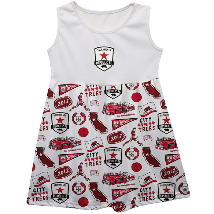 Sacramento Republic Repeat Print Impressions White Sleeveless Tank Dress