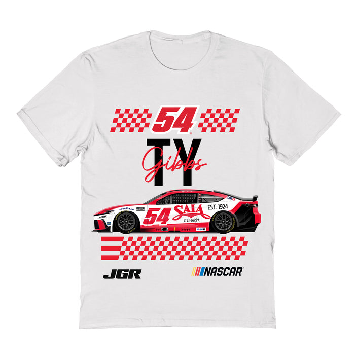 Ty Gibbs Vive La Fete NASCAR Flag Racing Car T-Shirt  - White