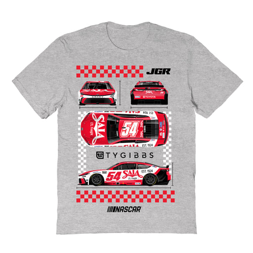 Ty Gibbs NASCAR Car View Cotton T-Shirt - Grey