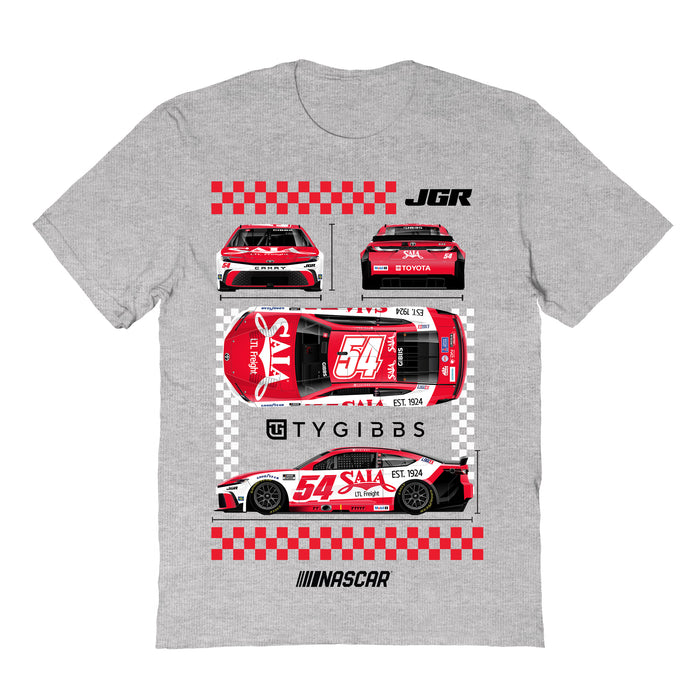 Ty Gibbs NASCAR Car View Cotton T-Shirt - Grey