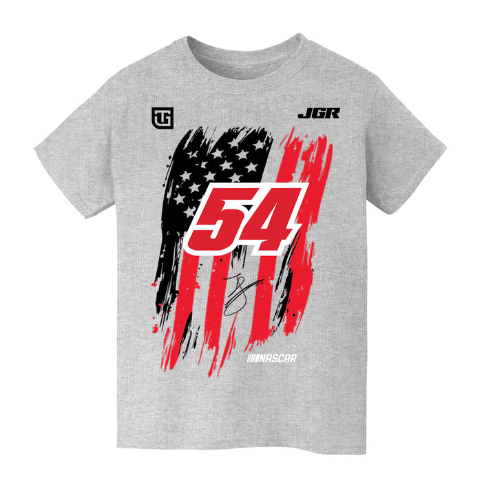 Ty Gibbs NASCAR American Flag Cotton T-Shirt - Grey